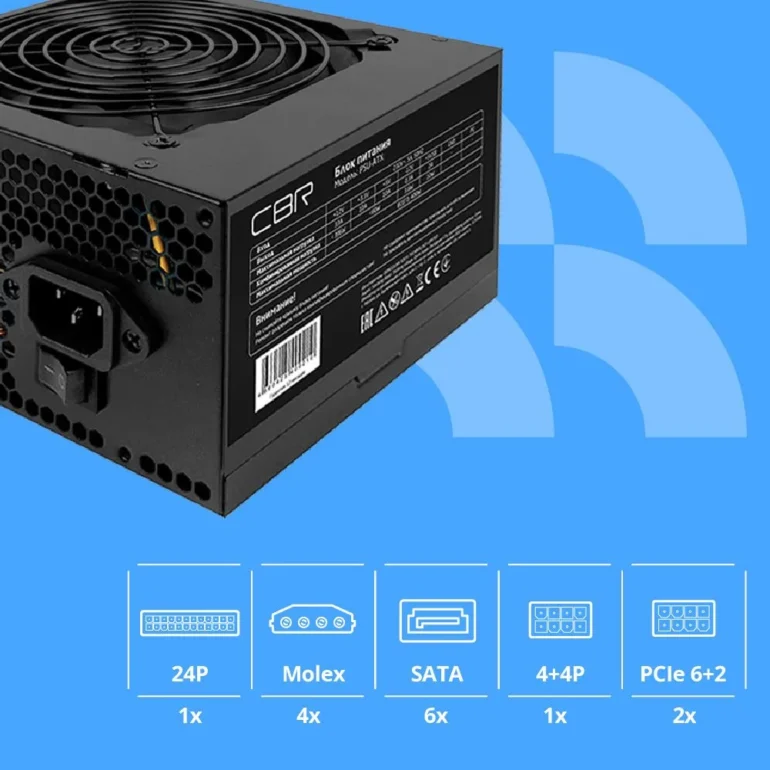 Блок питания CBR PSU-ATX600-12GM ATX 600W 80+ Bronze, APFC, 0.6mm, 20+4pin, 1*8-pin(4+4P), 2*6+2pin, 3