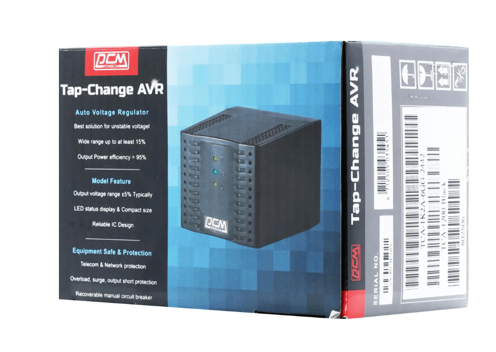 Стабилизатор напряжения Powercom TCA-1200 черный (187 В - 253 В, 1200 ВА, 0.6 кВт, 50-60 Гц, розеток 5 Стабилизатор напряжения Powercom TCA-1200 черный (187 В - 253 В, 1200 ВА, 0.6 кВт, 50-60 Гц, розеток 5