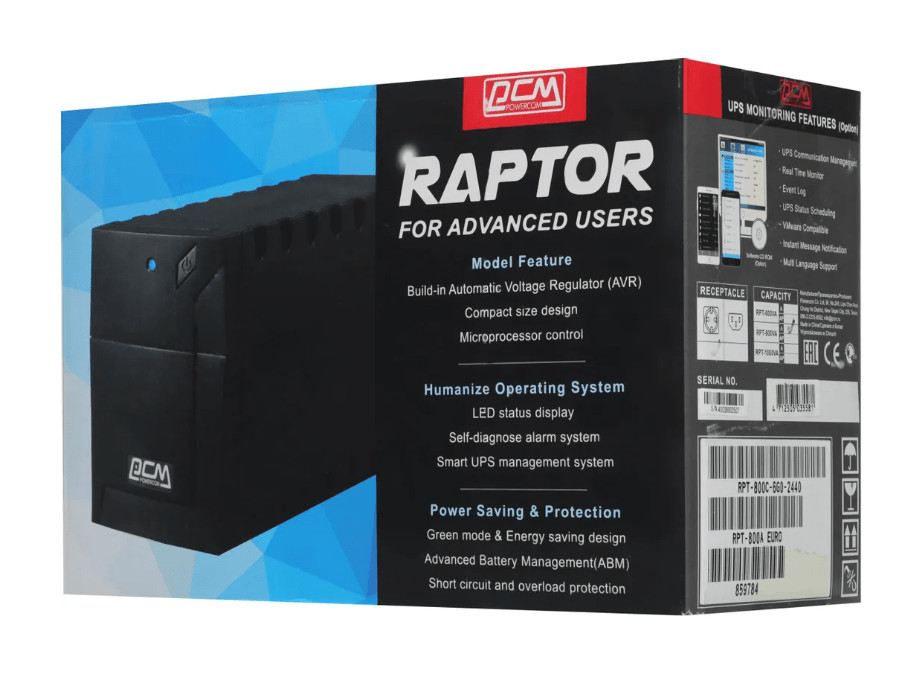 Источник бесперебойного питания Powercom RPT-800A EURO (Выходная мощность 480W, 800VA, Автоматическа 2 Источник бесперебойного питания Powercom RPT-800A EURO (Выходная мощность 480W, 800VA, Автоматическа 2
