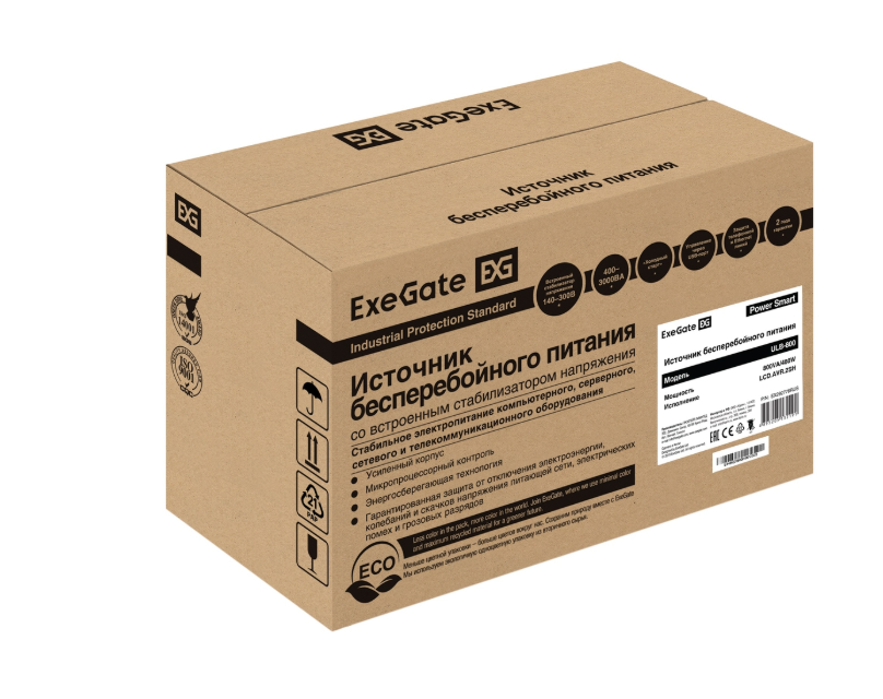 Источник бесперебойного питания ExeGate Power Smart ULB-800.LCD.AVR.2SH.RJ.USB EX292776RUS (800 ВА, 4 Источник бесперебойного питания ExeGate Power Smart ULB-800.LCD.AVR.2SH.RJ.USB EX292776RUS (800 ВА, 4