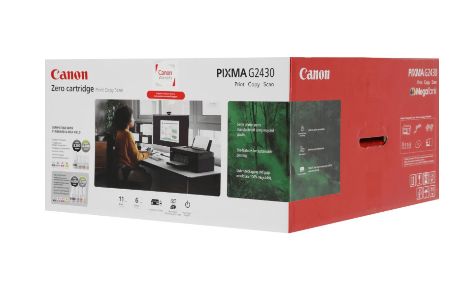 МФУ Canon Pixma G2430 (цветная печать, A4, 4800x1200 dpi, ч/б - 11 стр/мин (А4), USB Type-B, СНПЧ) 13 МФУ Canon Pixma G2430 (цветная печать, A4, 4800x1200 dpi, ч/б - 11 стр/мин (А4), USB Type-B, СНПЧ) 13