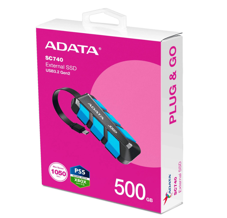 Накопитель SSD ADATA 500 Gb SC740 External/USB 3.2 Gen 2 Type-C Синий 6 Накопитель SSD ADATA 500 Gb SC740 External/USB 3.2 Gen 2 Type-C Синий 6