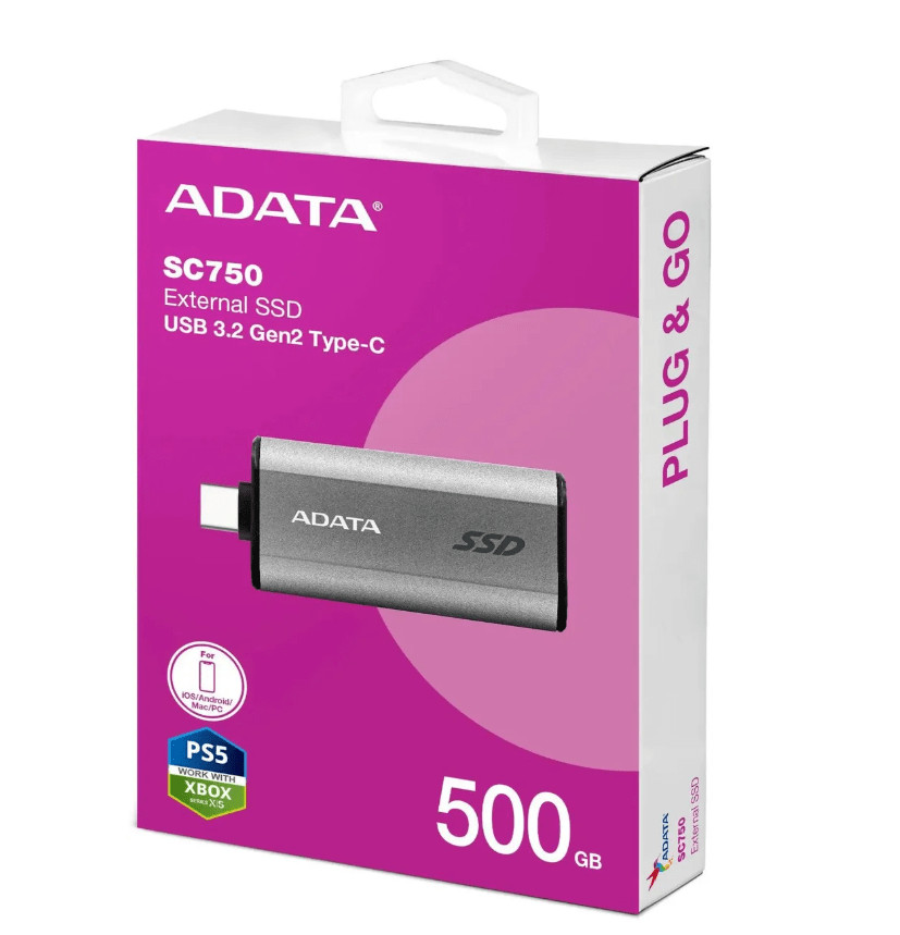 Накопитель SSD ADATA 500 Gb SC750 External/USB 3.2 Gen 2 Type-C Серый 7 Накопитель SSD ADATA 500 Gb SC750 External/USB 3.2 Gen 2 Type-C Серый 7