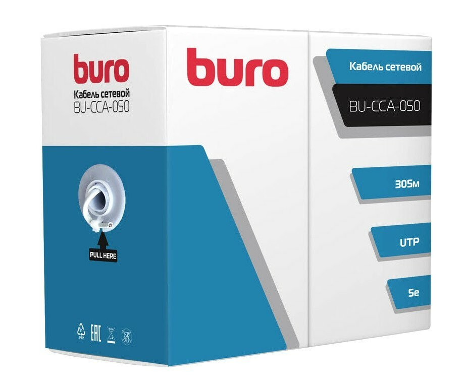 Кабель сетевой Buro BU-CCA-050 UTP 4 пары cat5e solid 0.50мм CCA 305м серый 4 Кабель сетевой Buro BU-CCA-050 UTP 4 пары cat5e solid 0.50мм CCA 305м серый 4