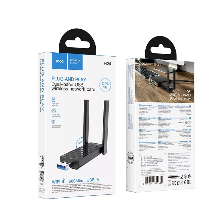 WiFi адаптер HI34 Wi-Fi 6 USB external dual antenna wireless network card black 9 WiFi адаптер HI34 Wi-Fi 6 USB external dual antenna wireless network card black 9