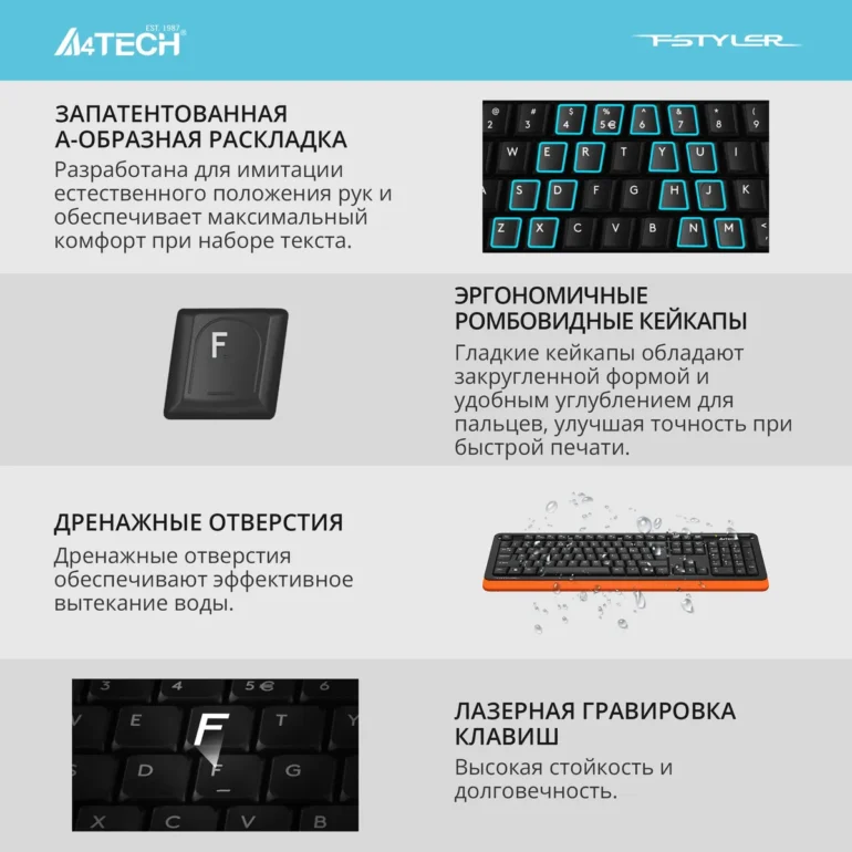 Клавиатура A4Tech Fstyler FKS10 USB black/orange 3