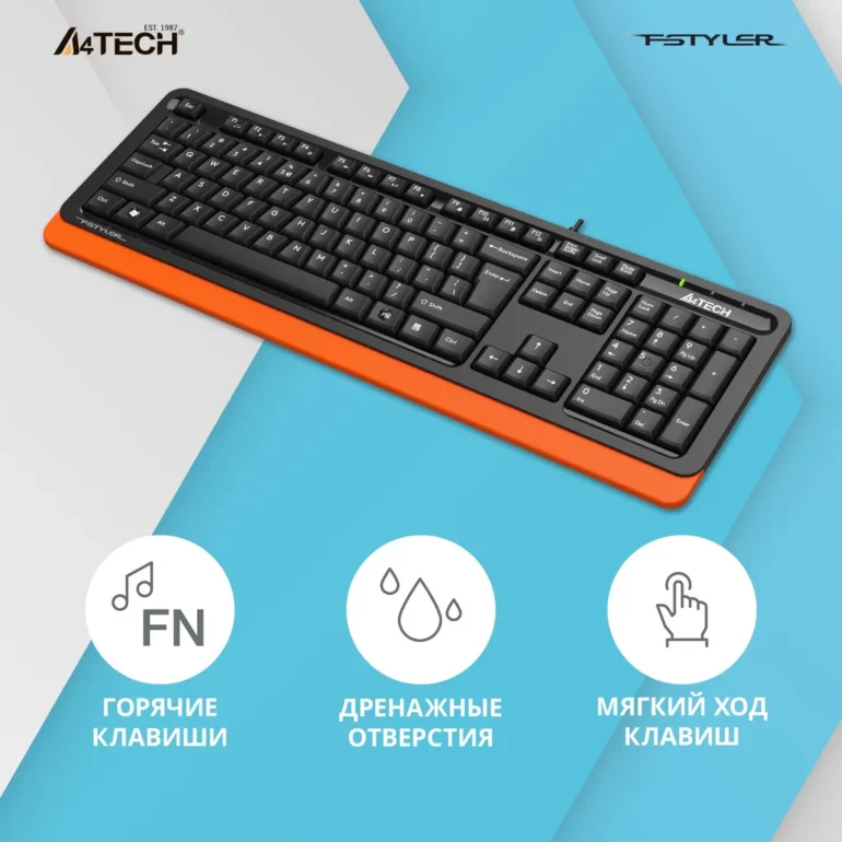 Клавиатура A4Tech Fstyler FKS10 USB black/orange 2