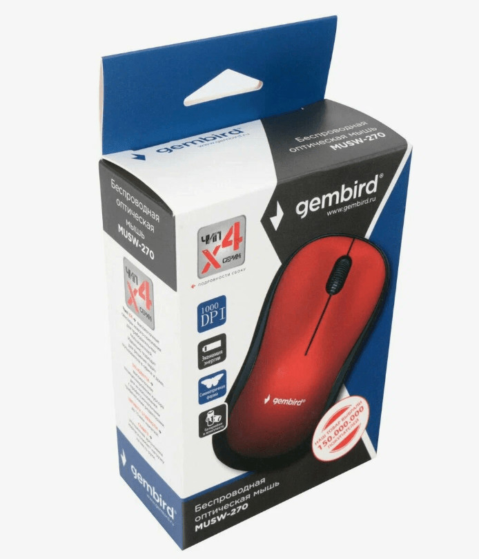 Мышь беспроводная Gembird MUSW-270, красный, USB 2 Мышь беспроводная Gembird MUSW-270, красный, USB 2