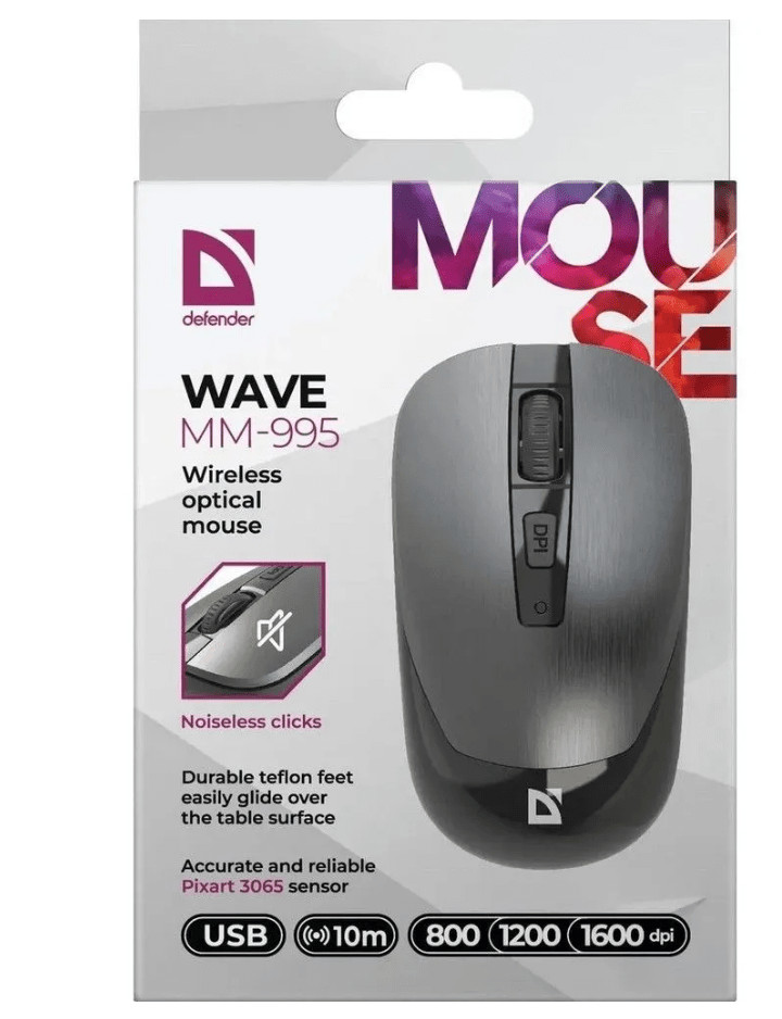 Мышь беспроводная Defender Wave MM-995,серый 4 Мышь беспроводная Defender Wave MM-995,серый 4