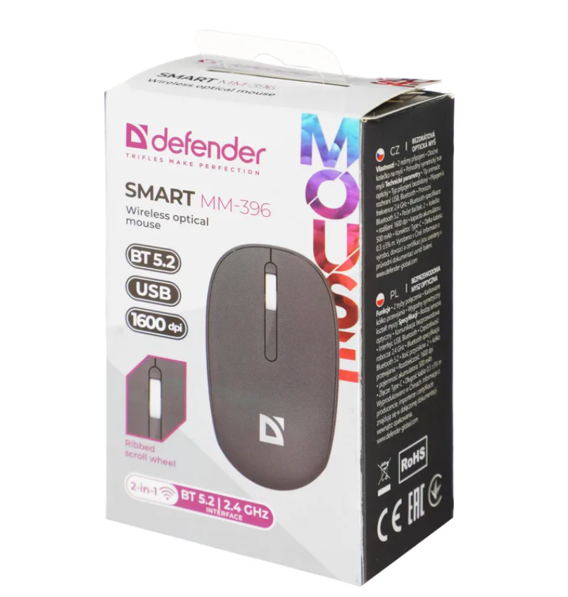 Мышь беспроводная Defender Smart MM-396, 2.4G+BT, чёрный 6 Мышь беспроводная Defender Smart MM-396, 2.4G+BT, чёрный 6