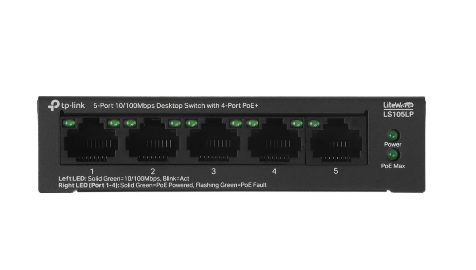 Коммутатор TP-Link LS105LP 5port, неуправляемый, PoE 4 Коммутатор TP-Link LS105LP 5port, неуправляемый, PoE 4