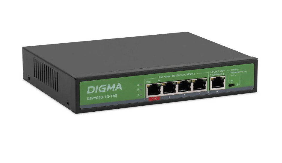 Коммутатор Digma DSP204G-1G-T80, 5port, PoE 2 Коммутатор Digma DSP204G-1G-T80, 5port, PoE 2