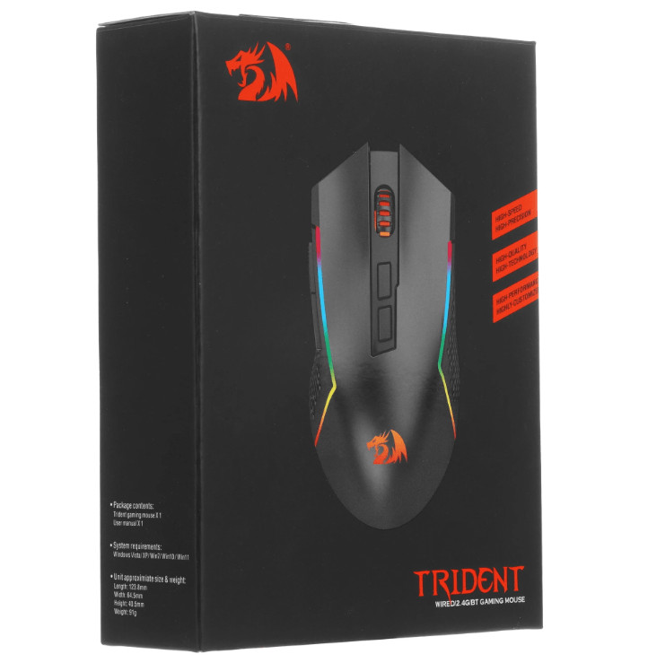 Мышь беспроводная игровая Redragon Trident, RGB, BT+2.4G, черный 9 Мышь беспроводная игровая Redragon Trident, RGB, BT+2.4G, черный 9