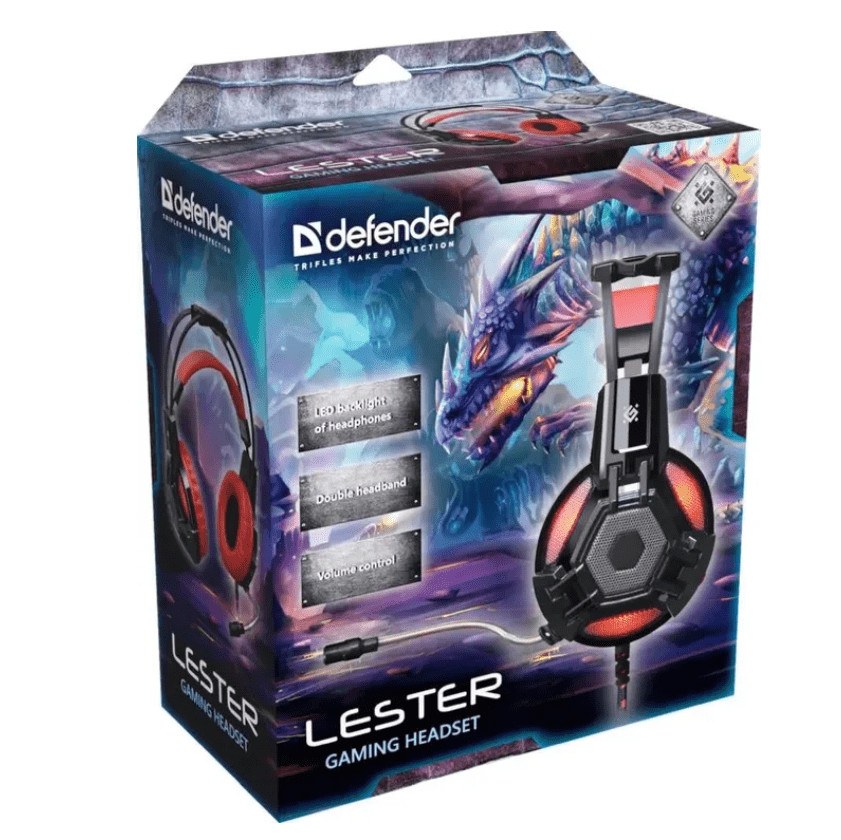 Гарнитура игровая с LED подсветкой Defender Lester Черно-красная 7 Гарнитура игровая с LED подсветкой Defender Lester Черно-красная 7