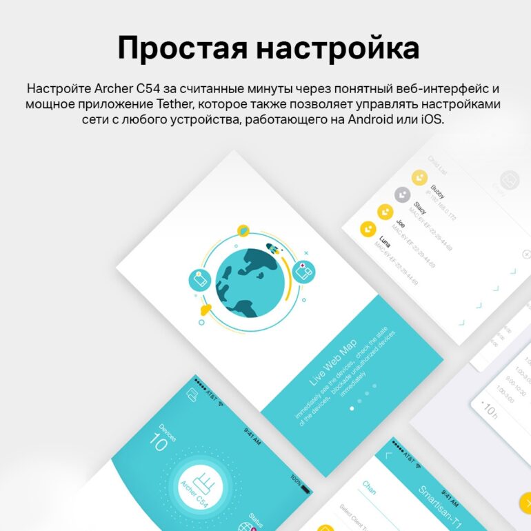 Беспроводной маршрутизатор TP-Link Archer C54 (4 LAN, 100 Мбит/с, 4 (802.11n), 5 (802.11ac), Wi-Fi 1 6