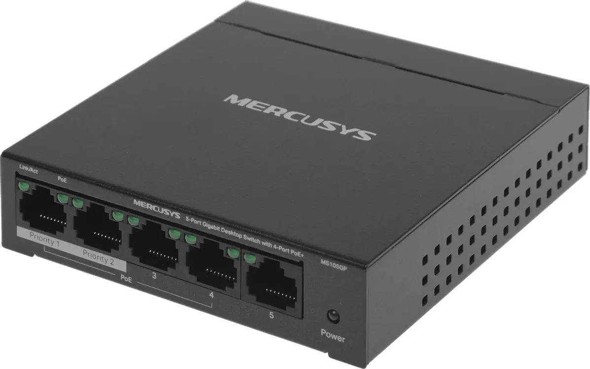 Коммутатор Mercusys MS105GP 5port, неуправляемый, PoE 2 Коммутатор Mercusys MS105GP 5port, неуправляемый, PoE 2
