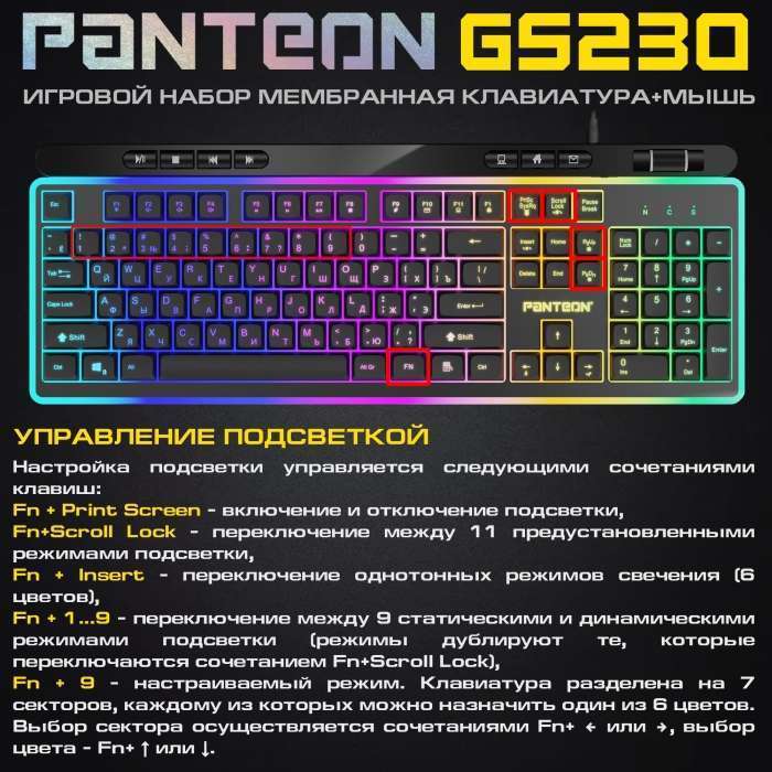 Игровой набор мембранная клавиатура+мышь  PANTEON GS2302