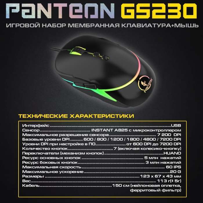 Игровой набор мембранная клавиатура+мышь  PANTEON GS2309