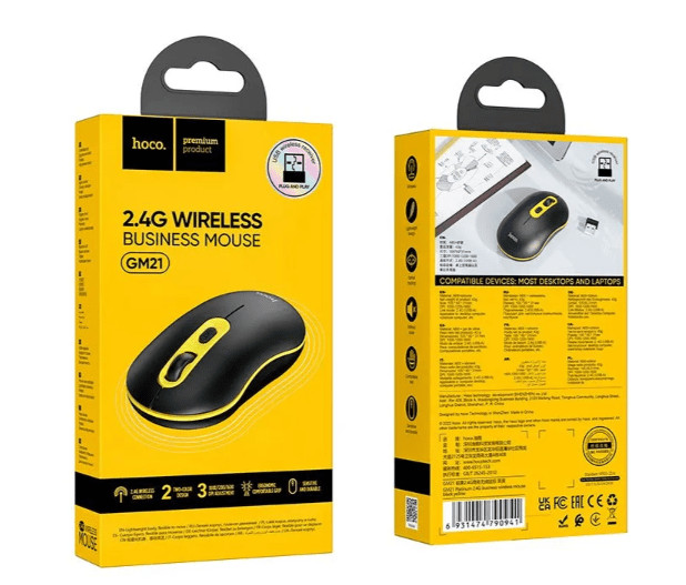 Мышка HOCO GM21 Platinum 2.4G business wireless mouse black yellow 4 Мышка HOCO GM21 Platinum 2.4G business wireless mouse black yellow 4