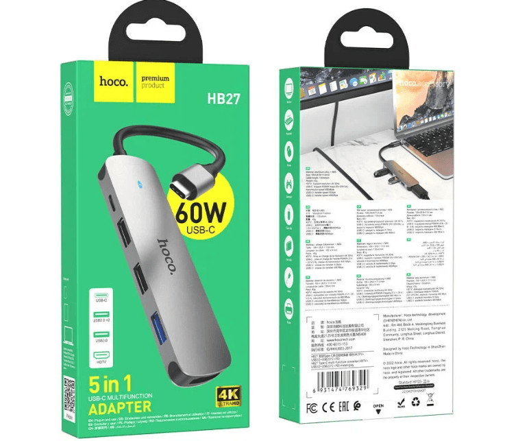 USB HUB Hoco HB27 Type-C multi-function converter(HDTV+USB3.0+USB2.0*2+PD) metal gray 2 USB HUB Hoco HB27 Type-C multi-function converter(HDTV+USB3.0+USB2.0*2+PD) metal gray 2