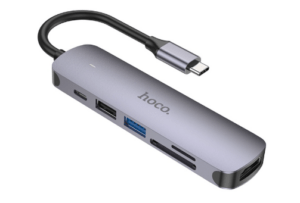 USB HUB Hoco HB28 Type-C multi-function converter(HDTV+USB3.0+USB2.0+SD+TF+PD)Metal Grey 1