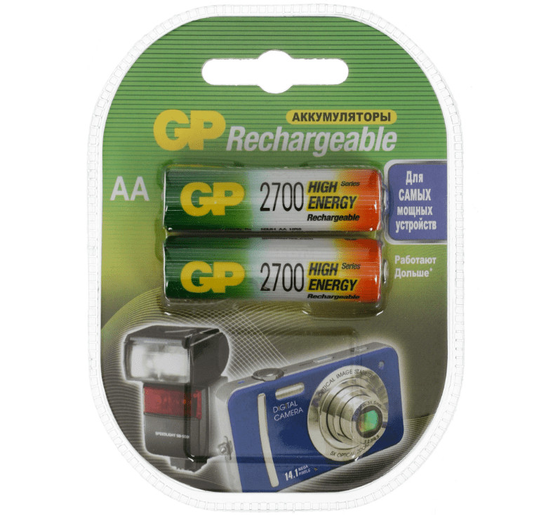 Аккумуляторные батарейки AA GP 2700mAh 270AAHC-2DECRC2 2шт 1 Аккумуляторные батарейки AA GP 2700mAh 270AAHC-2DECRC2 2шт 1