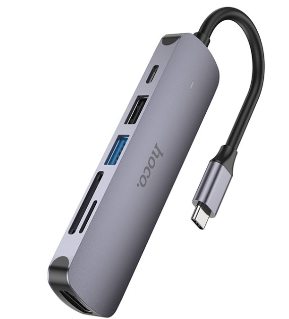 USB HUB Hoco HB28 Type-C multi-function converter(HDTV+USB3.0+USB2.0+SD+TF+PD)Metal Grey 2 USB HUB Hoco HB28 Type-C multi-function converter(HDTV+USB3.0+USB2.0+SD+TF+PD)Metal Grey 2