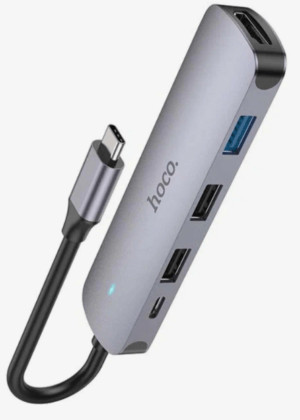 USB HUB Hoco HB27 Type-C multi-function converter(HDTV+USB3.0+USB2.0*2+PD) metal gray 1