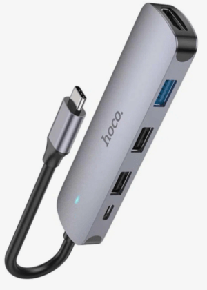USB HUB Hoco HB27 Type-C multi-function converter(HDTV+USB3.0+USB2.0*2+PD) metal gray 1
