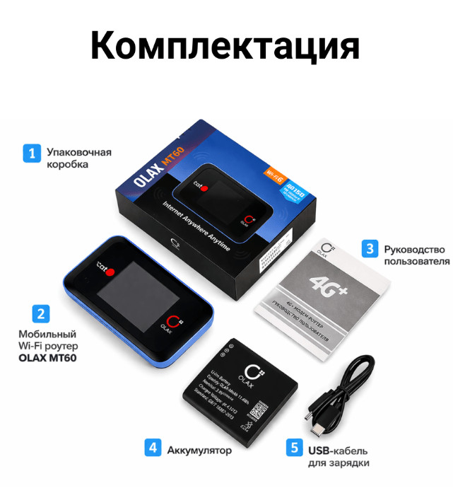 Мобильный Wi-Fi роутер 4G OLAX MT60 с аккумулятором, черный 3 Мобильный Wi-Fi роутер 4G OLAX MT60 с аккумулятором, черный 3