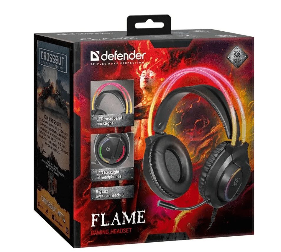 Гарнитура игровая Defender Flame RGB, с микрофоном, USB, черный 8 Гарнитура игровая Defender Flame RGB, с микрофоном, USB, черный 8
