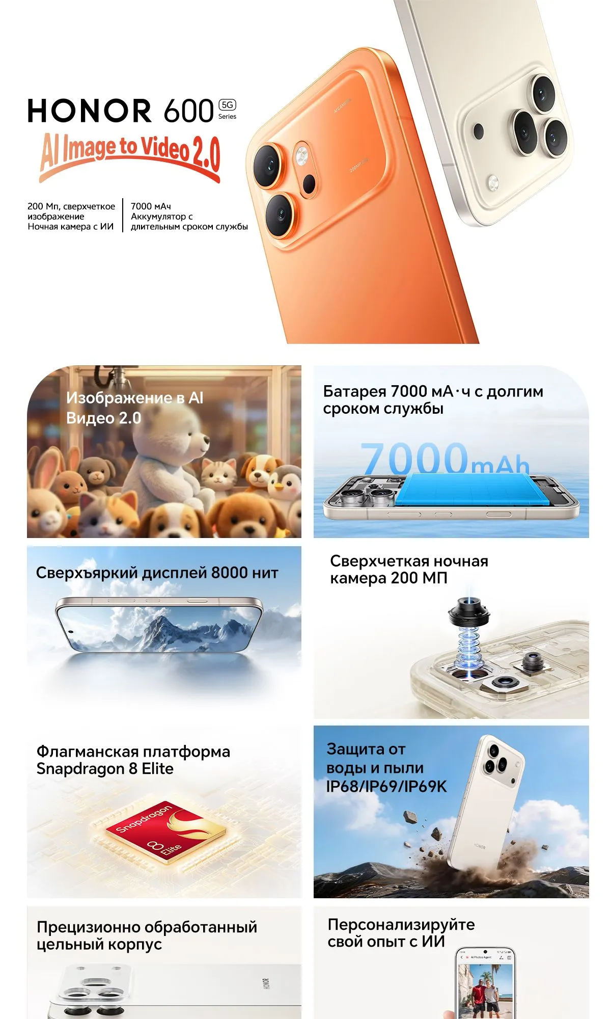 Смартфон HONOR 600 8/256 ГБ Бежевый 1