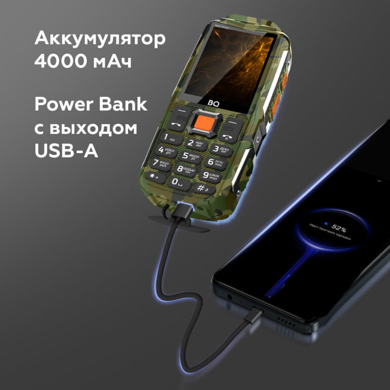 Мобильный телефон BQ-2430 Tank Power Green-Silver Dual SIM 3 Защищенный кнопочный мобильный телефон с 2-мя СИМ-картами BQ 2430 Tank Power Camouflage+Silver