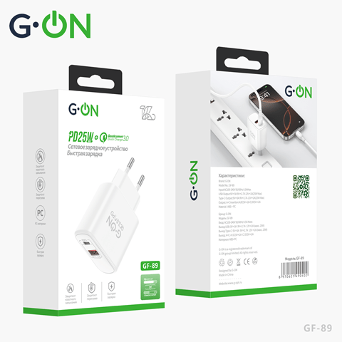 СЗУ G-ON USB/USB-C GF-89C PD25W+QC 3.0+кабель Type-C/Type-C белый 2 СЗУ G-ON USB/USB-C GF-89C PD25W+QC 3.0+кабель Type-C/Type-C белый 2