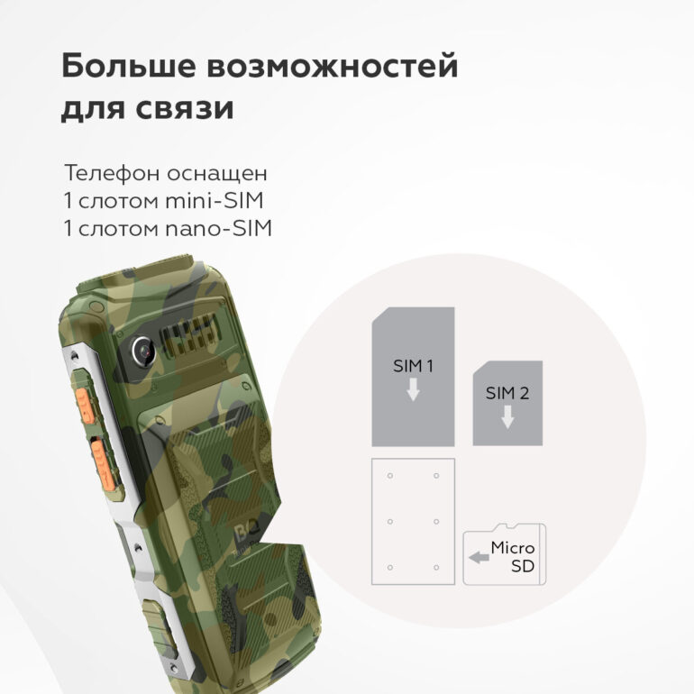 Мобильный телефон BQ-2430 Tank Power Green-Silver Dual SIM 7 Защищенный кнопочный мобильный телефон с 2-мя СИМ-картами BQ 2430 Tank Power Camouflage+Silver