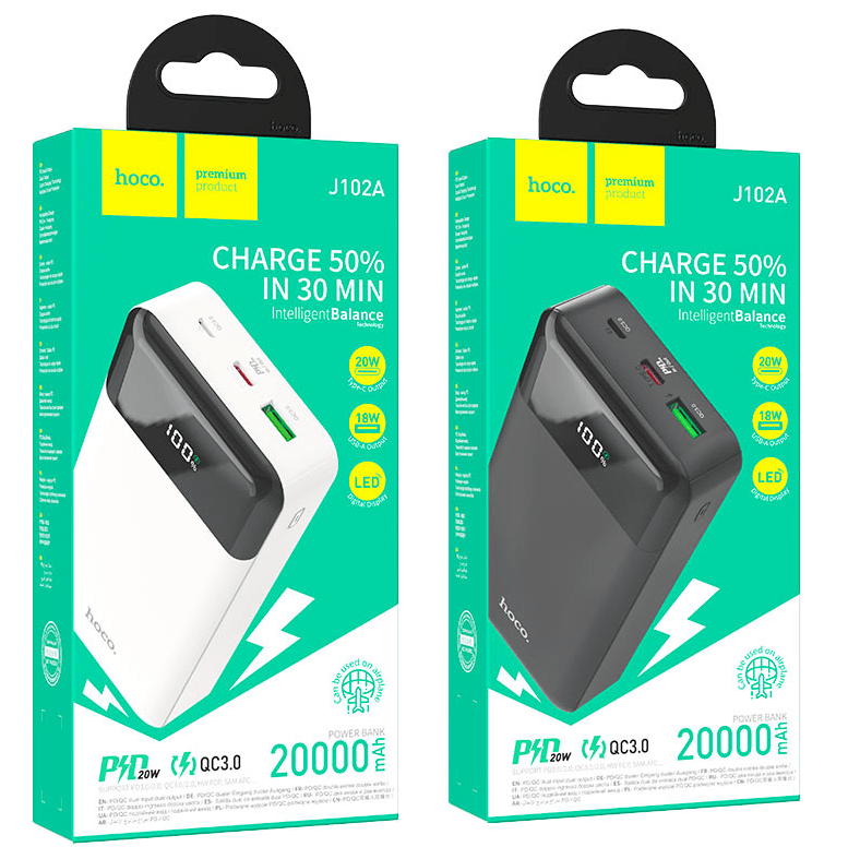 Power Bank Hoco J102A Cool figure PD20W+QC3.0 power bank(20000mAh) black 4 Power Bank Hoco J102A Cool figure PD20W+QC3.0 power bank(20000mAh) black 4