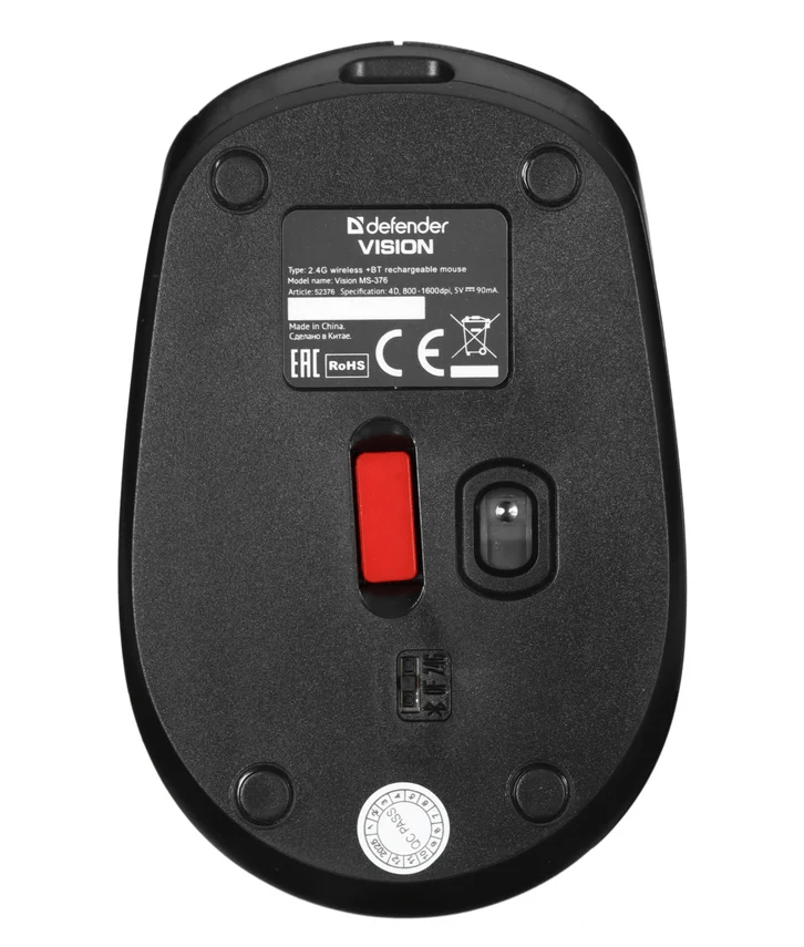 Мышь беспроводная Defender Vision MS-376, 2.4G+BT, чёрный 5 Мышь беспроводная Defender Vision MS-376, 2.4G+BT, чёрный 5
