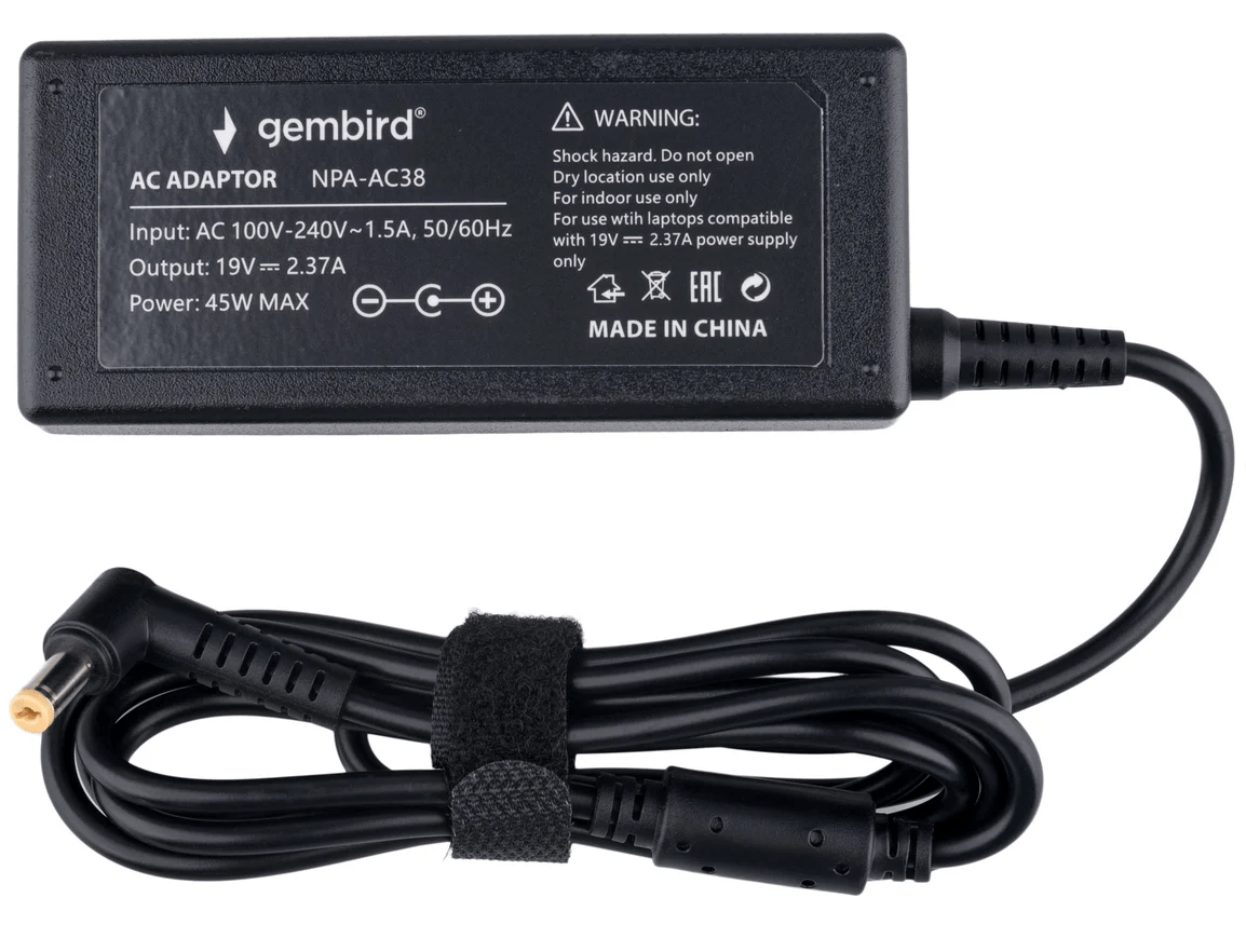 Адаптер питания Gembird NPA-AC38, для ноутбуков ACER, 19В/2.37А, 45Вт, штекер 5.5х1.7мм 2 Адаптер питания Gembird NPA-AC38, для ноутбуков ACER, 19В/2.37А, 45Вт, штекер 5.5х1.7мм 2