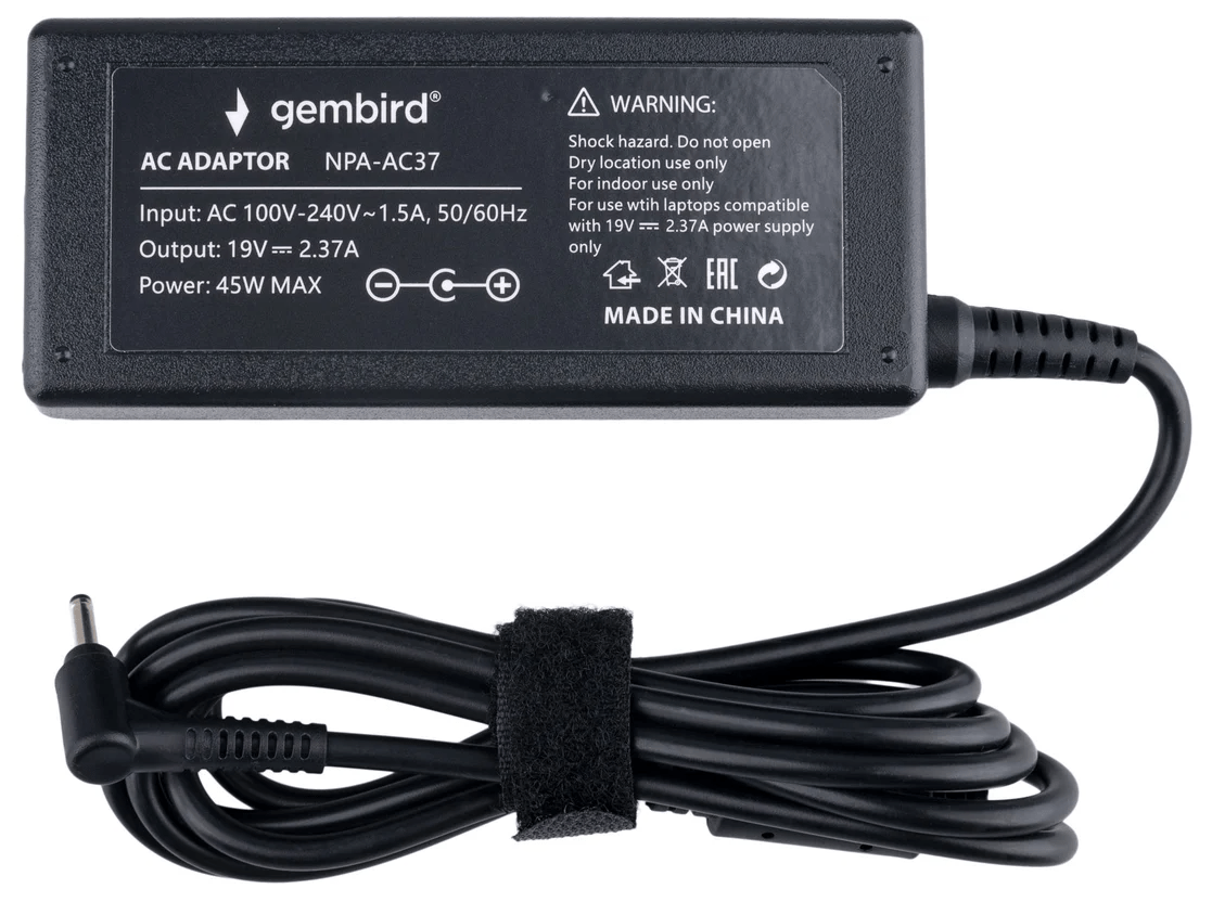 Адаптер питания Gembird NPA-AC37, для ноутбуков ACER, ASUS, 19В/2.37А, 45Вт, штекер 3х1.1мм 2 Адаптер питания Gembird NPA-AC37, для ноутбуков ACER, ASUS, 19В/2.37А, 45Вт, штекер 3х1.1мм 2