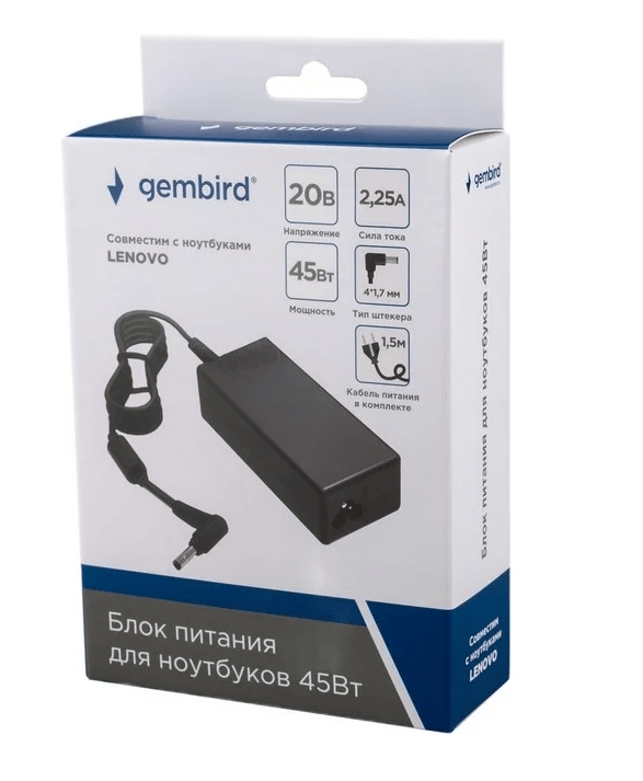 Адаптер питания Gembird NPA-AC30 для ноутбуков Lenovo, 20В/2.25А, 45Вт, штекер 4.0х1,7мм 3 Адаптер питания Gembird NPA-AC30 для ноутбуков Lenovo, 20В/2.25А, 45Вт, штекер 4.0х1,7мм 3