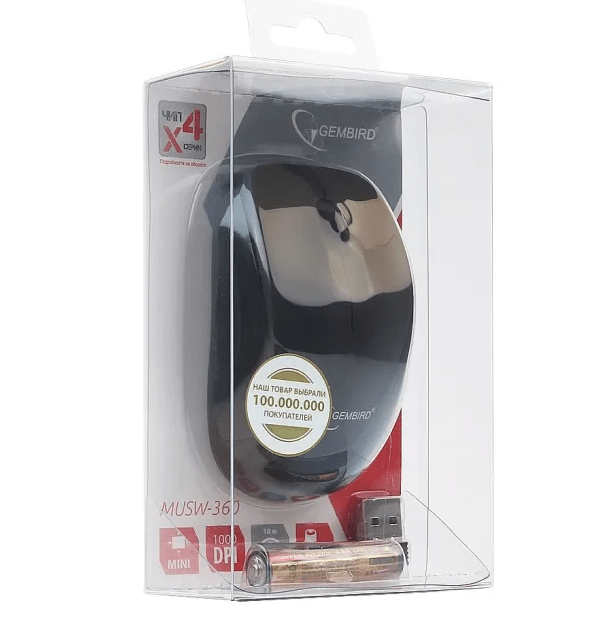 Мышь беспроводная Gembird MUSW-360, черный, USB 3 Мышь беспроводная Gembird MUSW-360, черный, USB 3