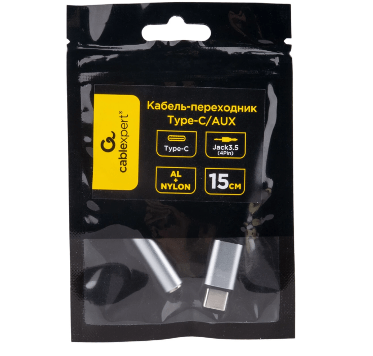 Переходник USB Type-C/Jack3.5F+Type-C(F), Cablexpert, 0.15м, серый CCA-UC3.5F-AL 3 Переходник USB Type-C/Jack3.5F+Type-C(F), Cablexpert, 0.15м, серый CCA-UC3.5F-AL 3