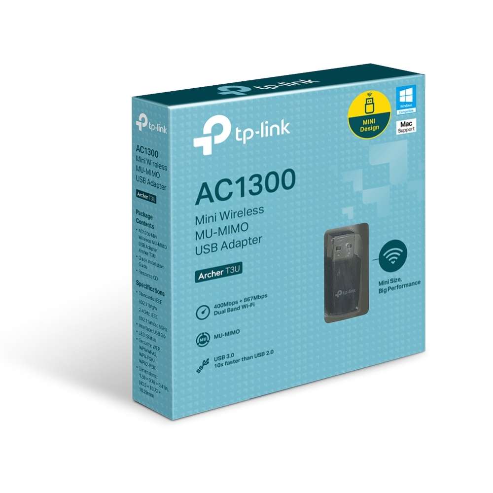 Беспроводной двухдиапазонный сетевой USB адаптер TP-LINK Archer T3U AC1300 Мини (Wi-Fi адаптер, стан 3 Беспроводной двухдиапазонный сетевой USB адаптер TP-LINK Archer T3U AC1300 Мини (Wi-Fi адаптер, стан 3