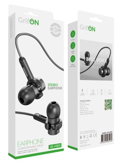 Наушники GrifON GE-HS03 3.5mm с микрофон. вакуум black 1 Наушники GrifON GE-HS03 3.5mm с микрофон. вакуум black 1