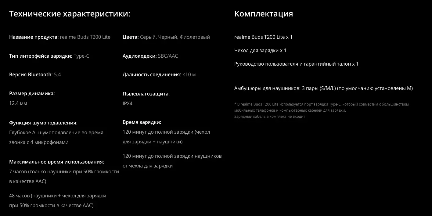Беспроводные наушники Xiaomi RealMe T200 Lite RMA2415-A Black CN 9