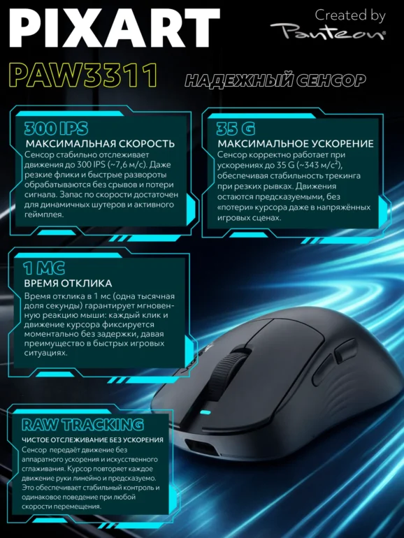 Мышь игровая PANTEON NOVA V3, BT+2.4G, черная 5
