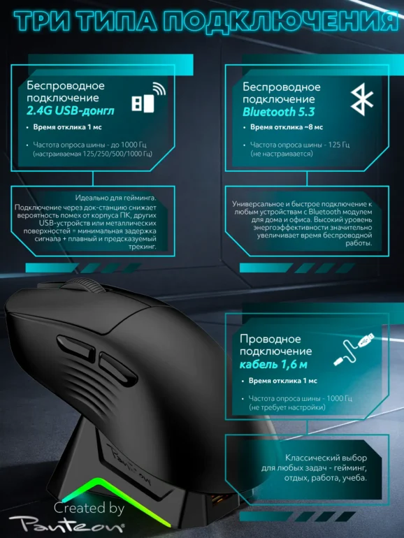 Мышь игровая PANTEON NOVA V3, BT+2.4G, черная 7