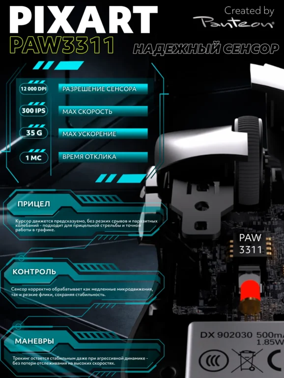 Мышь игровая PANTEON NOVA V3, BT+2.4G, белая 4