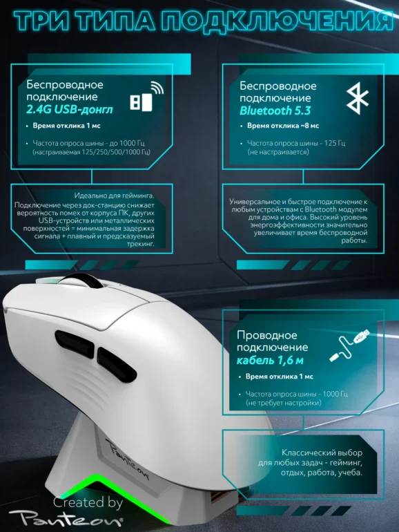Мышь игровая PANTEON NOVA V3, BT+2.4G, белая 7