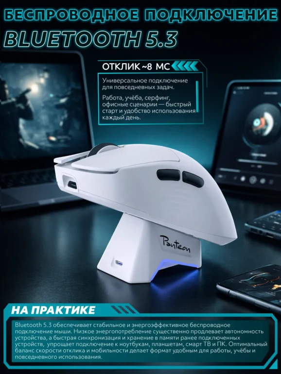 Мышь игровая PANTEON NOVA V3, BT+2.4G, белая 9